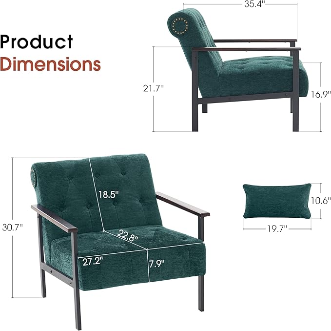 MCombo Modern Accent Chairs Chenille Upholstered Armchair Ergonomics Lounge Chair for Living Room HQ417 (1 Dark Green)