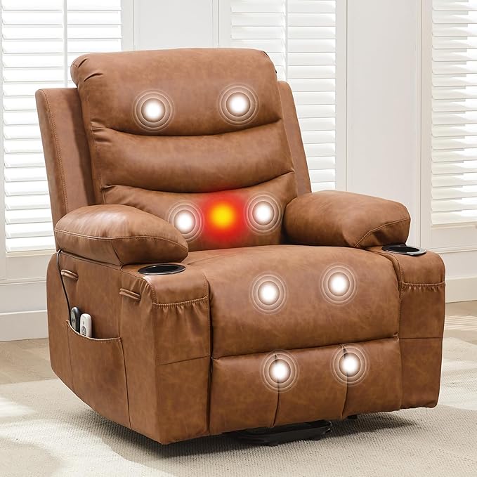 Garvee Power Lift Recliner Chair Oversized Electric Recliners for Elderly With Heat and Massage Home Theater Seat With 2 Cup Holders Side Electric Glider Reclining Single Sofa Chair for Living Room
