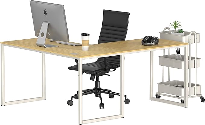 SHW Mission 55 x 60 Inches L-Shape Home Office Computer Desk Oak