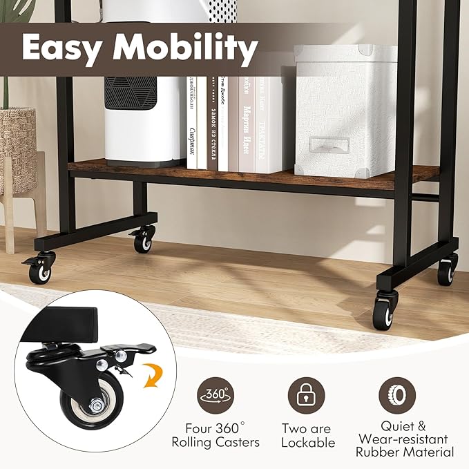 Tangkula Rolling Computer Desk Cart with Keyboard Tray Mobile Portable Laptop PC Desk with CPU Stand &amp 3 Hooks for Sofa &amp Bed Industrial Small Desk on Wheels for Small Spaces Home Office De