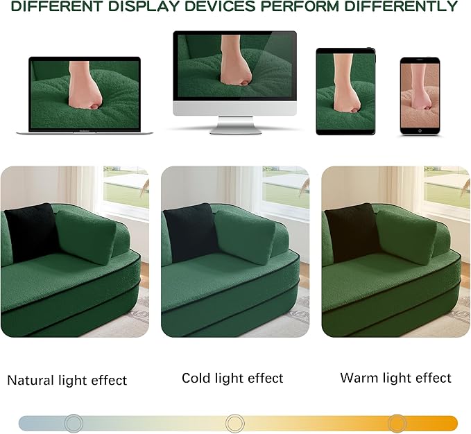 Ball &amp Cast 106 Cloud Sectional Couch with L-Shape ChaiseTeddy Fabric Boneless Modular Sofa with Deep Seat32D High Density SpongeUpholstered Couch for Living RoomNo Assembly RequiredGreen(Le