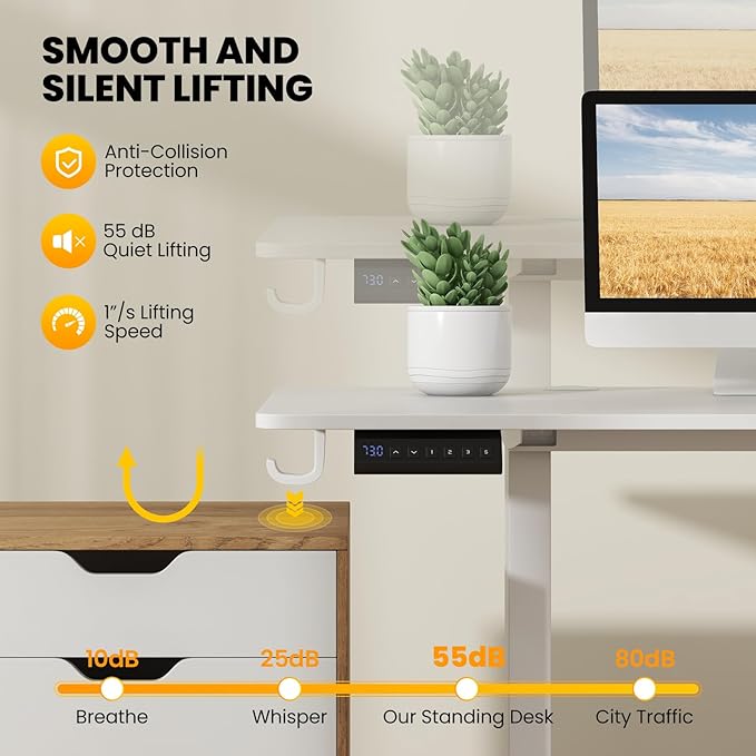 Tangkula 63 Inch Height Adjustable Electric Standing Desk Extra Large Sit Stand Desk with 3 Memory Height Settings Anti-Collision System 2 Hanging Hooks &amp Wire Holes Rising Desk for Home Offic