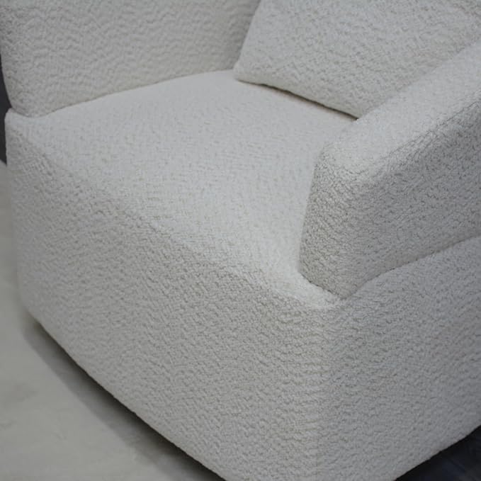 Modern 360 Degree Swivel Sofa Chair Round Armchairs with High Backrest and Upholstered Beige Fabric Accent Chair for Living Room Bedroom Office