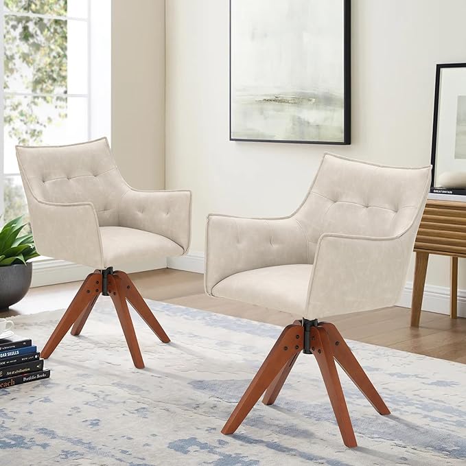 Sophia &amp William Swivel Living Room Chairs Set of 2Modern Accent Chair with Wood LegsUpholstered Faux Leather Armchair for Home BedroomGray