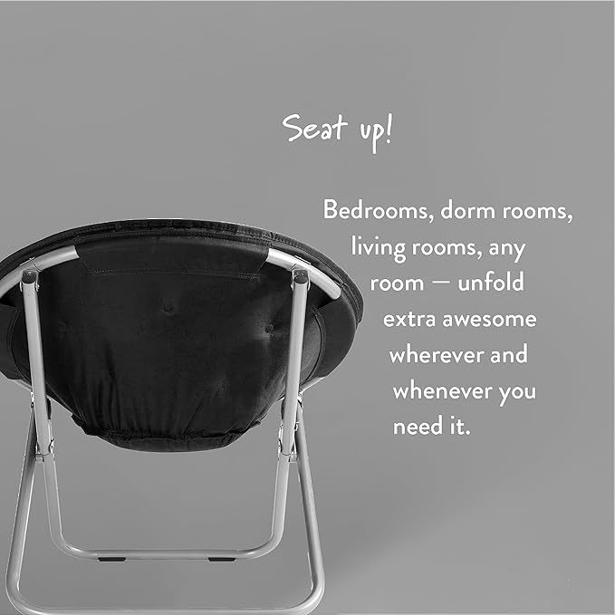 Urban Lifestyle Microsuede Foldable Saucer Chair Black 27D x 32W x 29.5H in