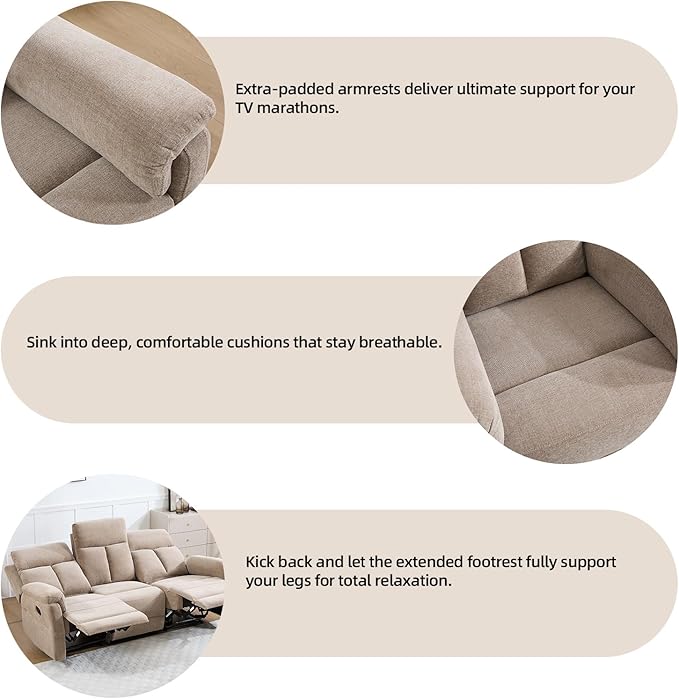 Manual Recliner Chair Soft Fabric Recliner Chair for Adults with Overstuffed Arms and Back Single Sofa for Living Room (Camel)