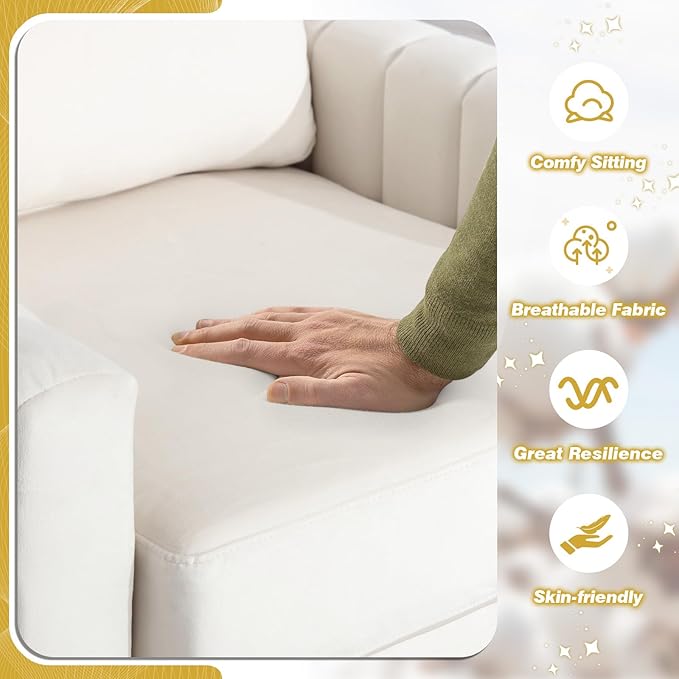 Modern Velvet Accent Chair Set of 2 Comfy Living Room Armchair with Thick Cushion Upholstered Reading Armchair Mid Century Sofa Chair with Gold Legs Side Chair for Bedroom Office Club Beige