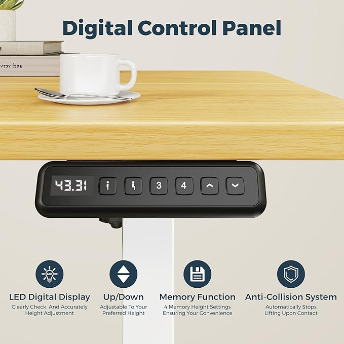 One-Piece Standing Desk 47 x 24 Inches Small Adjustable Height Desk Electric Sit Stand Desks Home Office Computer Workstation Maple
