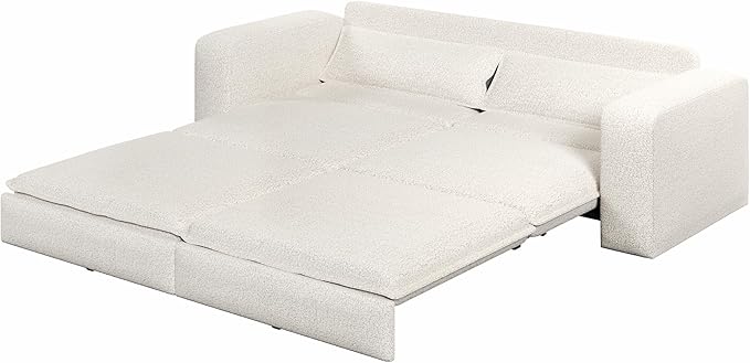 93 Sleeper Sofa Bed King Size Teddy Pull Out Couch 3 in 1 Convertible Futon Couches Modern Deep Seat Daybed with 2 Pillows Loveseat for Living Room Apartment Office Cream Beige