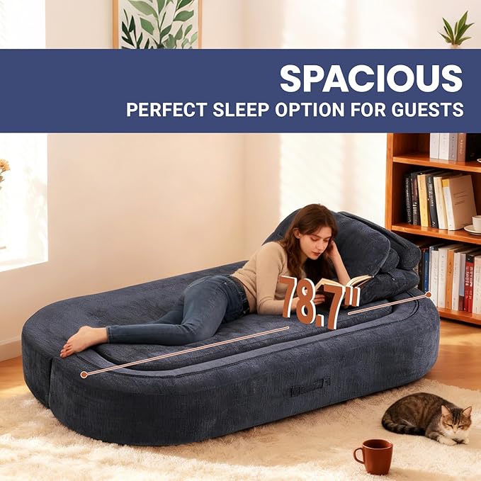 78.74 Convertible Sofa Bed Folding Loveseat Sleeper Sofa 2 in 1 Chenille Floor Couch Bed Foam Compressed Sofa with Pillows &amp Blanket for Living Room Apartment Studio Office (Grey)