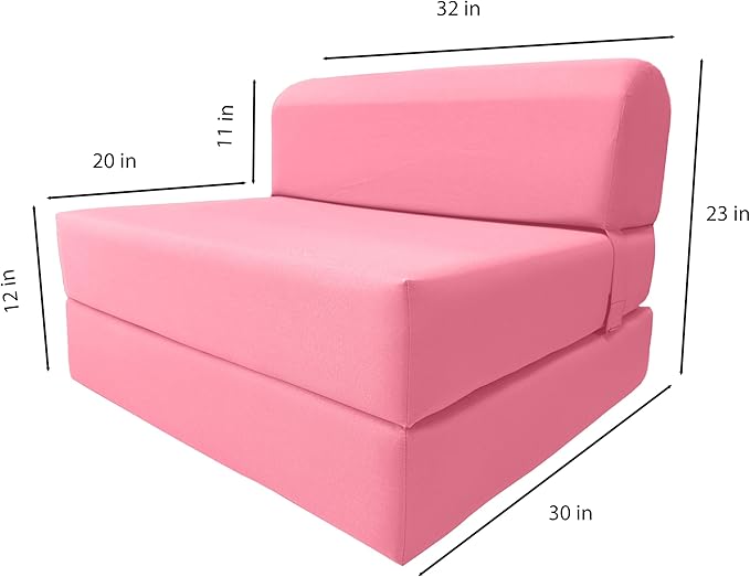 D&ampD Futon Furniture Sleeper Chair Folding Foam Bed Portable Studio Guest Sofa Beds 6 x 32 x 70 Pink