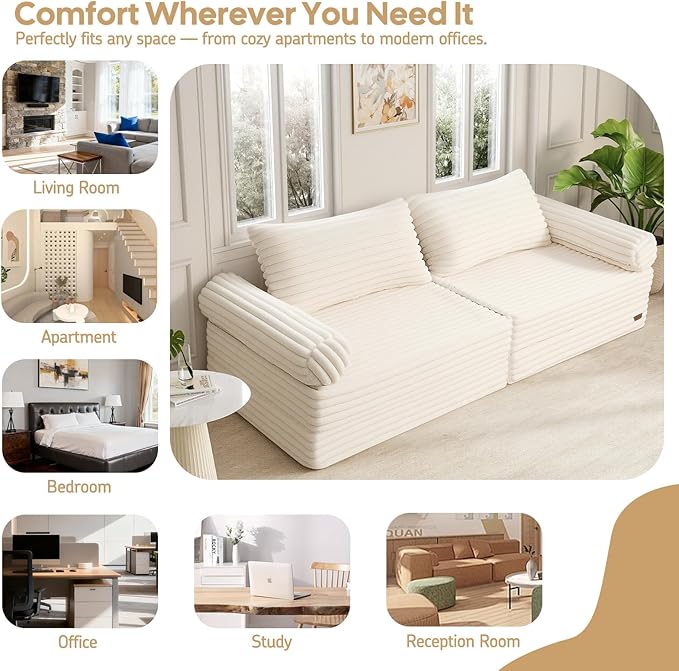 MeMoreCool Convertible Sofa Bed Folding Floor Couch Bed Queen Pull Out Sleeper Couch with Pillows Fold Out Futon Sofa for Bedroom Living Room Small Space Soft Corduroy