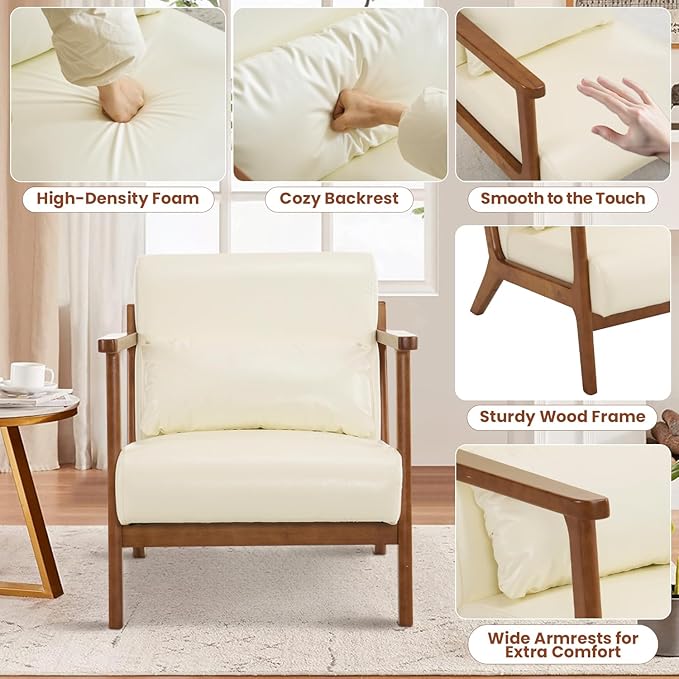 MOJAY Modern Accent Chair with Ottoman PU Leather Upholstered Armchair Living Room Chair for Bedroom Balcony Reception