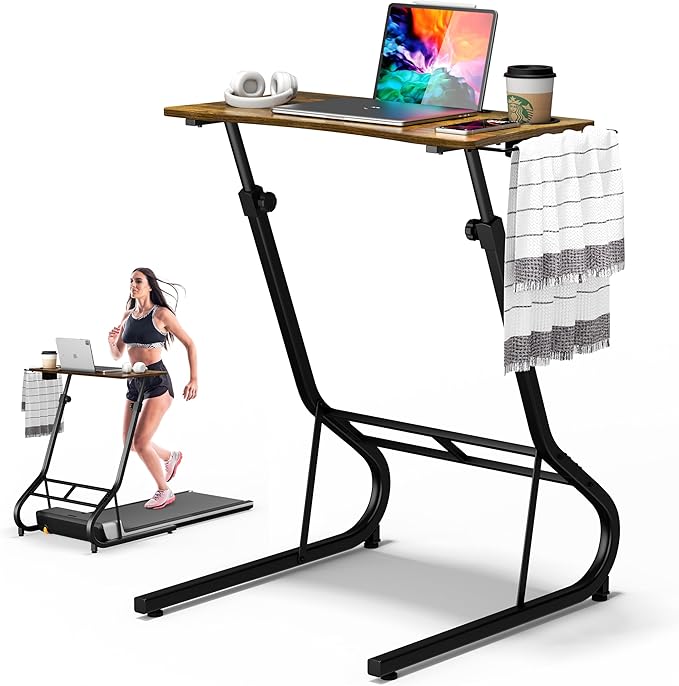 GRLEAF Adjustable Height Standing Desk for Walking Pad Treadmill Desk for Laptop with Cup Holder Desk for Bike/Cycling Used for Bedrooms and Offices (Rustic Brown)
