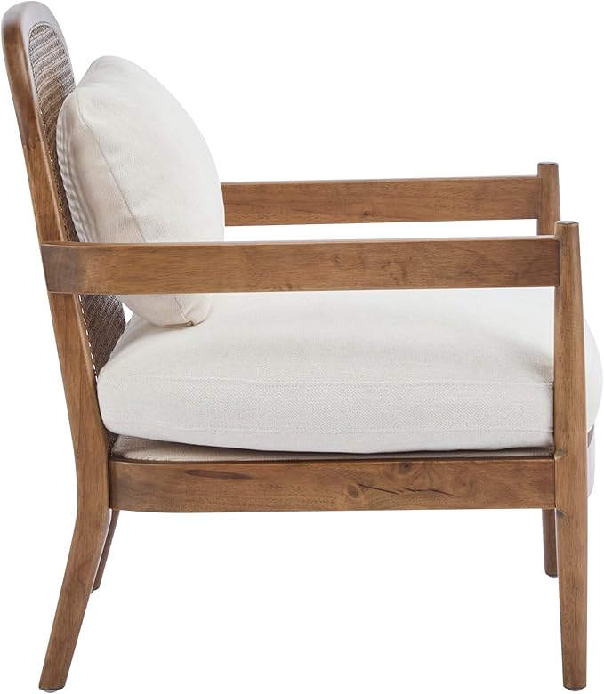 Christopher Knight Home Nadine Modern Club Chair Set of 2 with Cushion Wooden Living Room Accent Chair with Rattan Open Back Bedroom Comfy Reading Chair Beige+Light Brown