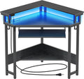Rolanstar Corner Desk44.5 W x 34.5 H Small Computer Desk with Power Outlets Gaming Desk with LED Lights Triangle Corner Table with Keyboard Tray &amp Monitor Stand for Small Space Black