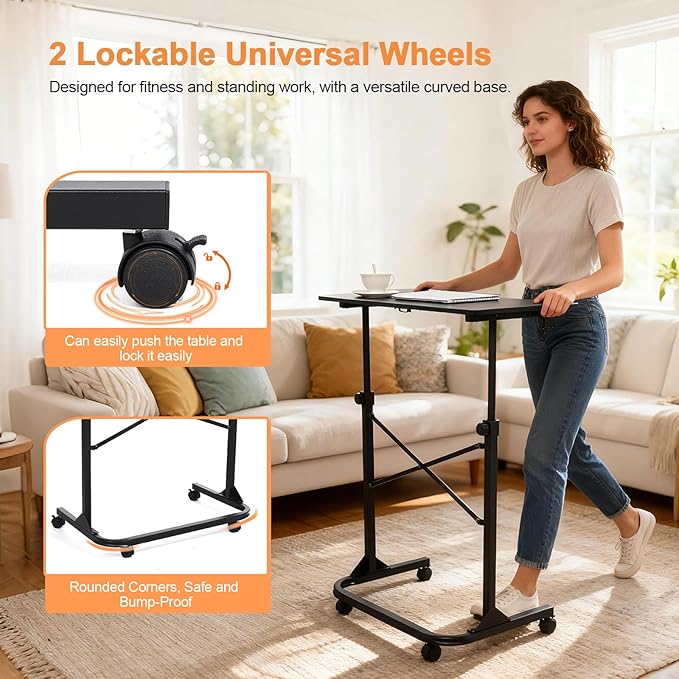 Treadmill Desk Adjustable Height (28-49 Inch) Rolling Standing Desk with Wheels Portable Laptop Table for Walking Pad Spin Bike &amp Exercise Bike 31x16 inch Mobile Workstation for Home Office