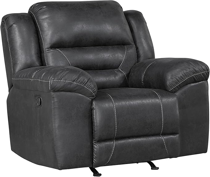 Lexicon Rocker Recliner Chair for Living Room Wall Hugger Manual Recliner Chairs Textured Microfiber Upholstered Rocking Reclining Chair Home Theater Seating Required Assembly Black