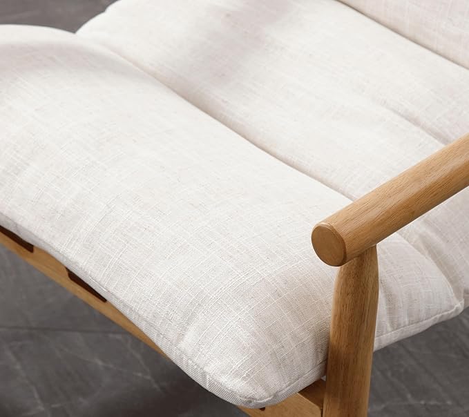 Linen Accent Chair Mid Century Modern Living Room Chairs Comfy Arm Chair with Solid Wood Frame Upholstered Lounge Reading Chair Cozy Recliner for Bedroom/Guest Room Beige