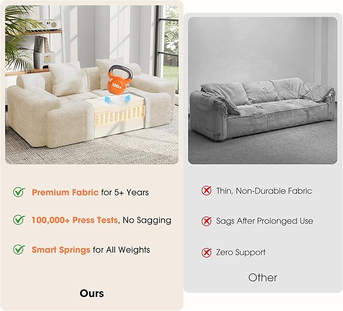 83.5 Modular Sectional Sofa Luxury 32.6 Deep Seat Cozy Cloud Couch L-Shaped Boneless Couches for Living Room Apartment Bedroom No Assembly Required(Beige) | 17 Thickened Seat Super Soft Seat