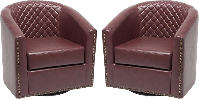 KINWELL 50 Faux Leather Upholstered Loveseat Sofa with 2 Swivel Barrel Accent Chairs Minimalist Comfy 2-Seater Couch and Armchair for Small Spaces Apartment Red