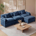 Redlife 108” L-Shaped 3-Seat Modular Sectional Sofa with Ottoman Chenille Upholstered Couch with Spring-Embedded 30D Foam Cushions Removable Covers Easy Assembly Corner Sofa for Living Room Blue