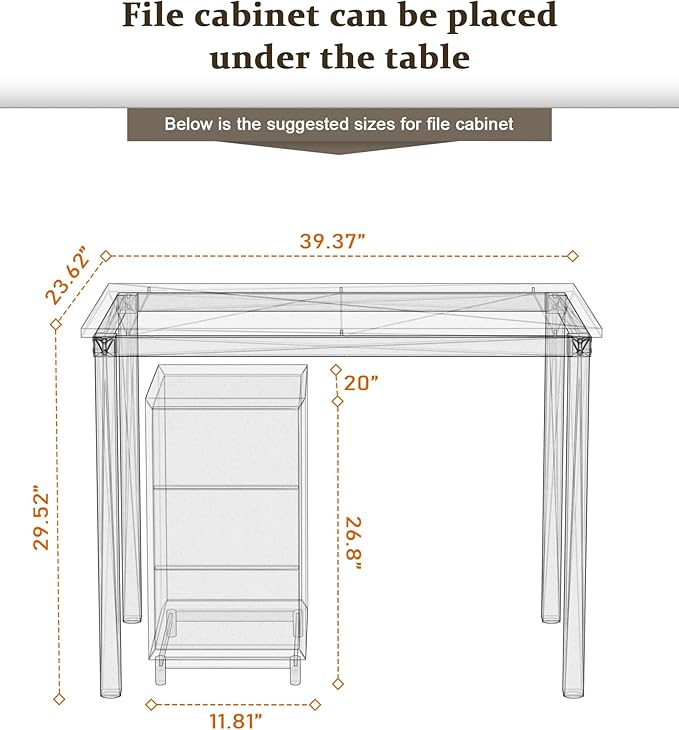 Teraves Computer Desk/Dining Table Office Desk Sturdy Writing Workstation for Home Office (39.37“ Beige + White Frame)