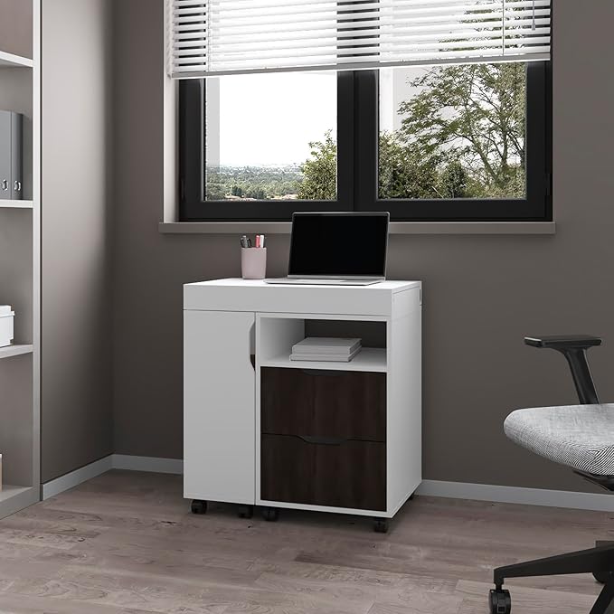 Multicolor Extendable Desk with Drawers &amp Open Shelves for Home Office or Workstation