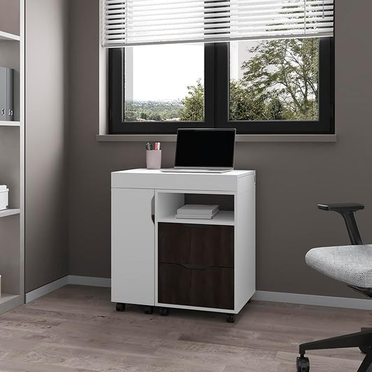 Multicolor Extendable Desk with Drawers &amp Open Shelves for Home Office or Workstation