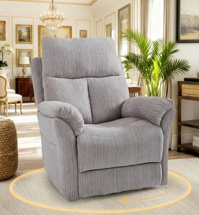 Oversized Rocker Recliner Chair Manual Swivel Rocking Recliners with Adjustable Backrest Footrest for Adults 360° Swivel Lazy Boy Recliner Chairs for Living Room Reading Bedroom Beige