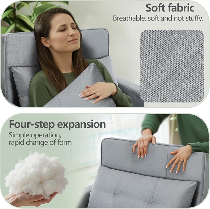 4-in-1 Convertible Sleeper Chair Bed Couch Bed with 5-Level Adjustable Backrest Futon Sofa Bed with USB Port&amp Cup Holder Multi-Functional Chaise Lounge Chair Sleeper Sofas for Living Room