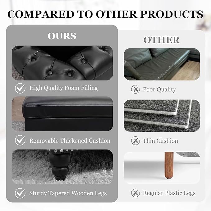 62.99 Chaise Lounge Indoor Comfy Reading Chair with 2 Pillows PU Leather Chesterfield Loveseat Sofa with Tufted Back &amp Rolled Arm Oversized Chaise Lounge Couch Indoor for Living Room Black