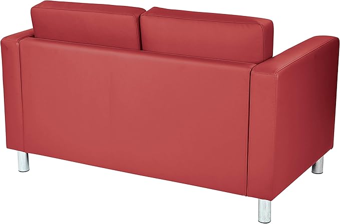 Office Star Pacific Loveseat with Padded Box Spring Seats and Silver Finish Legs Dillon Lipstick Faux Leather