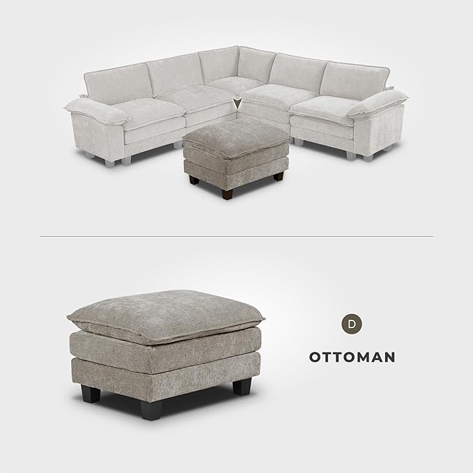 Lexicon Chenille Upholstered Rectangle Ottoman Foot Stool Black Faux Wood Feet Durable Frame Large Padded Modular Sectional Couch Add Ons for Living Room Bedroom Assembly Required Dark Pewter