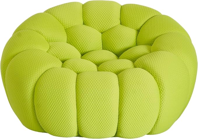 JACH Oversized Bubble Couch Chair 49.21'' Modern Lazy Floor Sofa Upholstered Mesh Fabric Bubble Sofa 3D Honeycomb Shape Curved Couch for Living Room Apartment Small Space (Fluorescent Green)