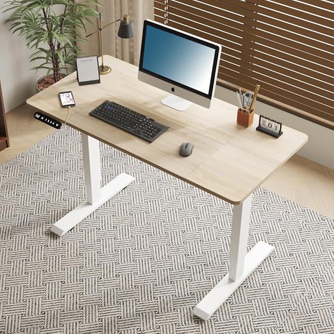 Electric Adjustable Desk Standing Desk Ergonomic Rising Computer Table Gaming Desk for Home and Office Computer Table 55 Lift-Up Desk (Oak)