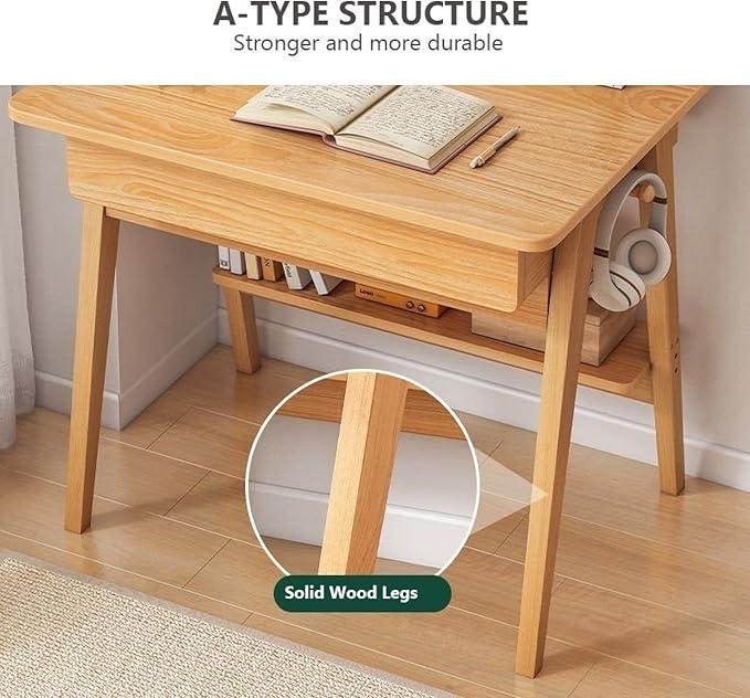 Computer Desk with Storage Shelf &amp Drawers Modern 24 inch Writing Desk Study Table Compact Laptop Desk for Small Space Home Office Walnut