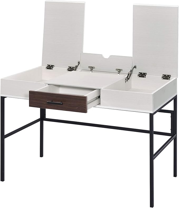 Natural &amp Black Writing Desk with USB Port - Contemporary Home Office Design