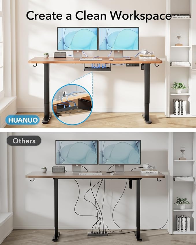 HUANUO Standing Desk Frame with 220lbs Powerful Brushless Motor Thick T-Shaped Adjustable Desk Legs Made of Automotive-Grade Steel for Max 75″ x 35″ Desktop for Home Office Black Frame Only