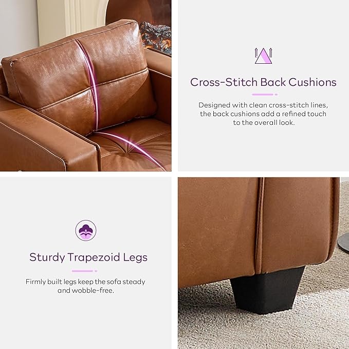 TYBOATLE Oversized Accent Chair with Ottoman Wide Chaise Lounge Chair Indoor Mid-Century Modern Armchair with Pockets Leather Comfy Chairs for Bedroom Living Room Office (Brown)