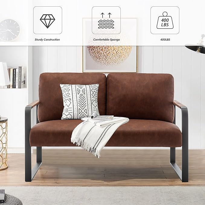 HAOBO Home Loveseat Couch Bench Settee for Living Room Upholstered Small Sofa Couch PU Leather Banquette Lounge Bench for Dining Room Bedroom Funiture