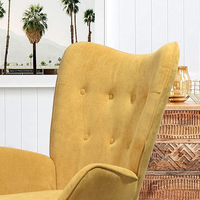 Accent Chair Ottoman Set for Living Room Wing Back Armchair Tufted Back Upholstery Living Room Chairs - Orange