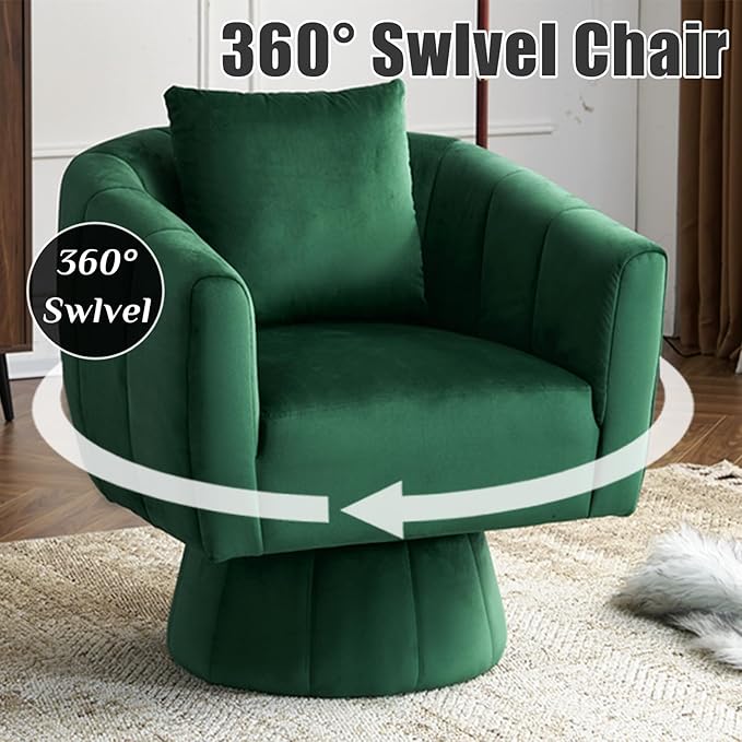 Swivel Accent Chair Set of 2 Modern 360°Swivel Barrel ChairComfy Velvet Fabric Living Room Chair with Fluffy CushionsUpholstered Armchair for Living RoomBedroomLounge (Green)