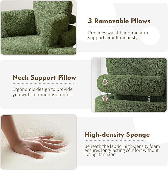MEISSALIVVE Swivel Accent Chair with Half Moon Ottoman Round Chairs with Drawer Storage for Living Room 360° Barrel Chair with USB Charging Port (Teddy Fabric Green)