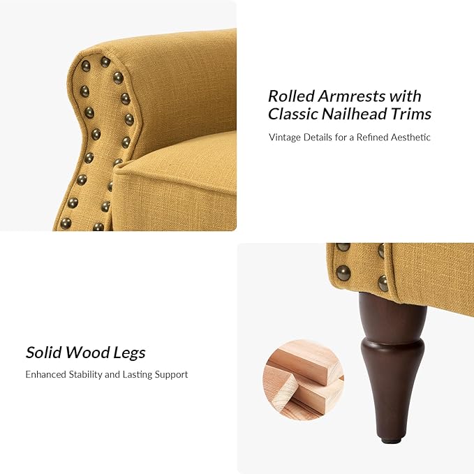 HULALA HOME Accent Chair with Wood Legs &amp Removable Cushion Modern Wingback Armchair with Nailhead Trim Comfy Upholstered Lounge Chair Single Sofa Chairs for Living Room Bedroom Mustard