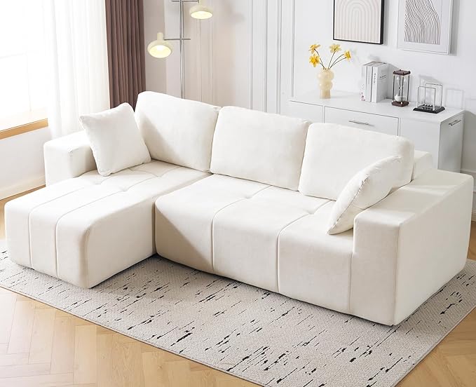 105 Cloud Modular Sectional CouchChenille Boneless Couches with Deep SeatUpholstered L-Shape Sofa with Chaise Sectional Couch for Living Room No Assembly Required (Beige Left Facing Chaise)