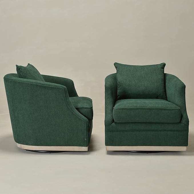 KINWELL 31 Wide Linen Fabric Swivel Barrel Chair Set of 2 FSC Certified Upholstered Swivel Armchair with Pillow Back for Living Room Bedroom Fully Assembled (Green)