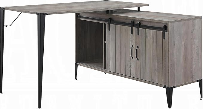 Grey Oak Sliding Barn Door Writing Desk for Spacious Home Office Maximize Workspace Cable Management