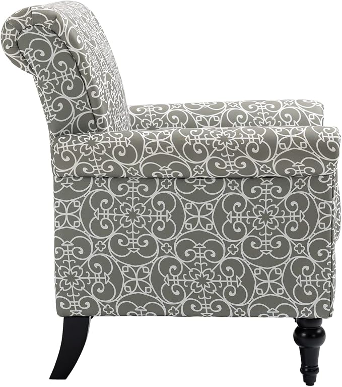 Mid-Century Modern Accent Chair Linen Armchair w/Tufted Back/Wood Legs Upholstered Lounge Arm Chair Single Sofa for Living Room Bedroom Grey