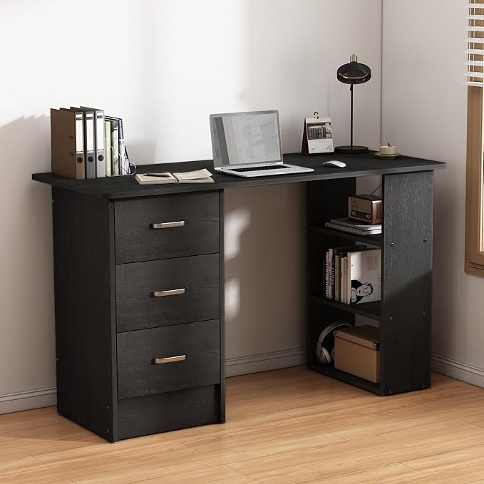 Computer Desk with DrawersStanding Desk with Storage RacksWriting Desk for Home Office or Bedroom(Black)